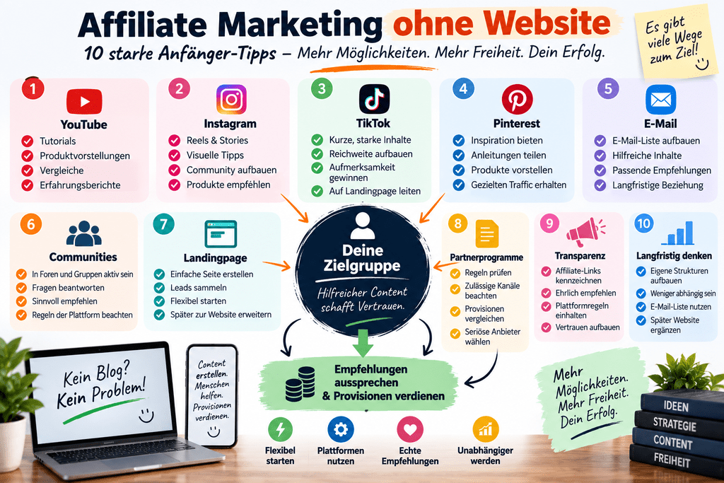 Affiliate Marketing ohne Website mit YouTube, Instagram und TikTok