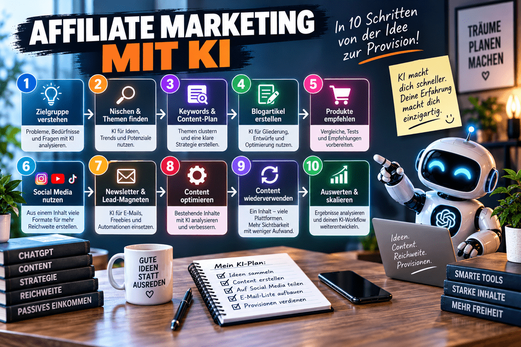 Affiliate Marketing mit KI: 10 starke Tipps für Anfänger 4 Affiliate Marketing mit KI – Workflow für Content und Affiliate-Empfehlungen