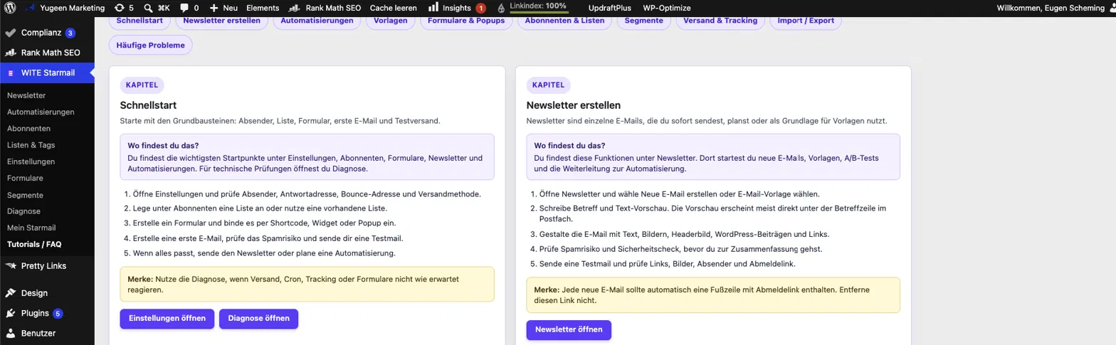 WITE Starmail Erfahrungen: Das Newsletter-Plugin für WordPress im Praxistest 5 WITE Starmail Tutorials und FAQ im WordPress-Backend